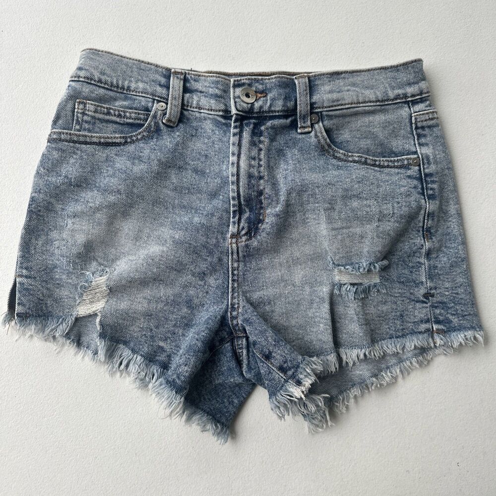Kendall + Kylie The Icon Short Blue Distressed Denim Cut Off Size 5/27 Mid Rise